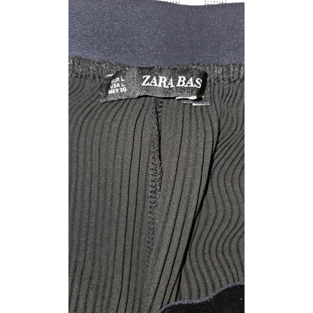 ZARA size L Pleated Wide-leg Pants Pull-On Lightweight Flowy Crinkle - Picture 2 of 5